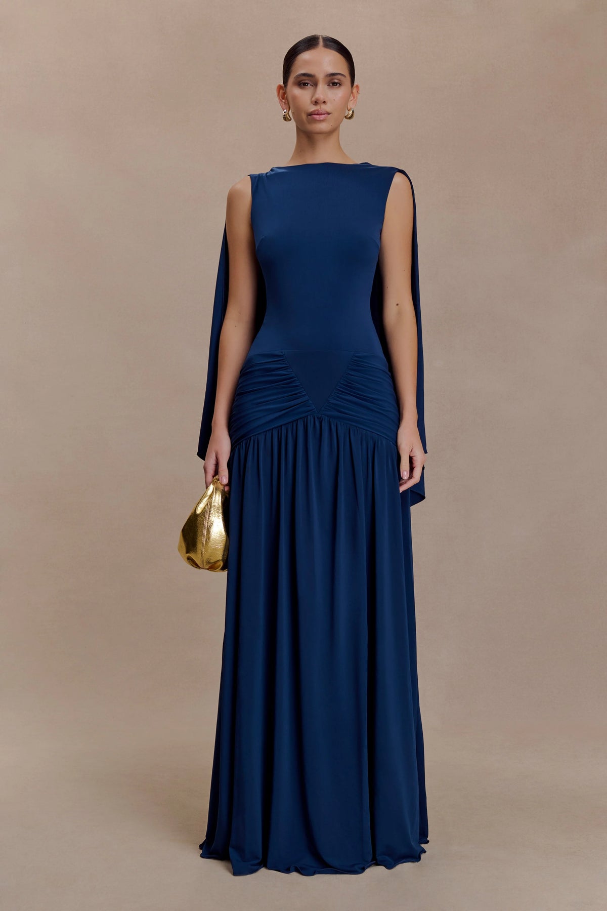 Emory Jersey Cape Maxi Dress Navy