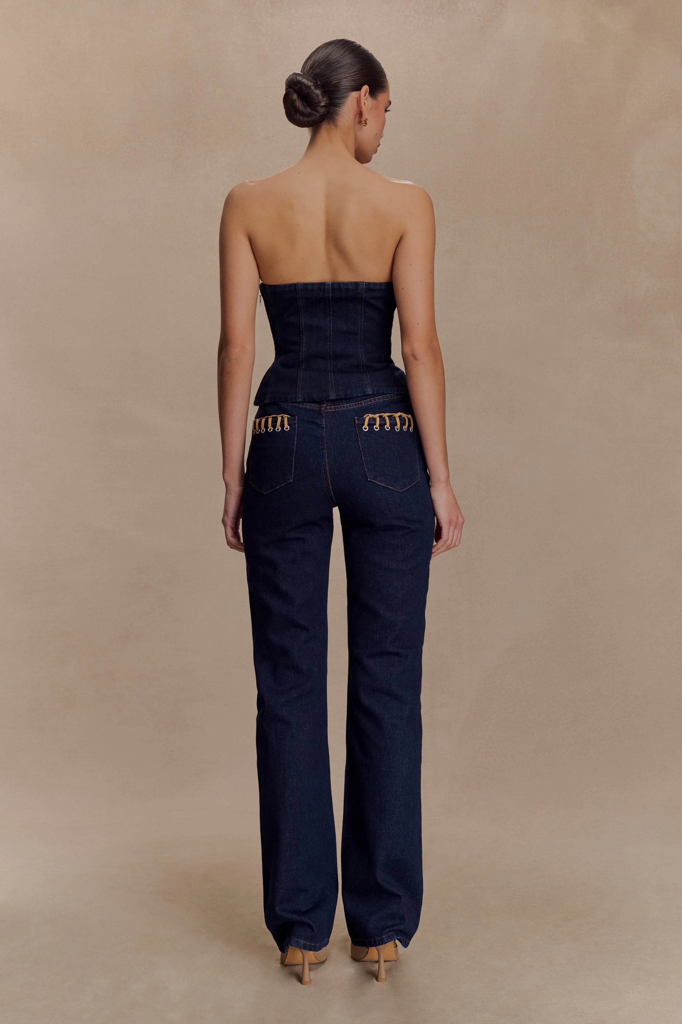 Meryl Lace Up Denim Jean Indigo Blue