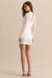 Alisse White Square Neck Mini Dress With Mesh Long Sleeves