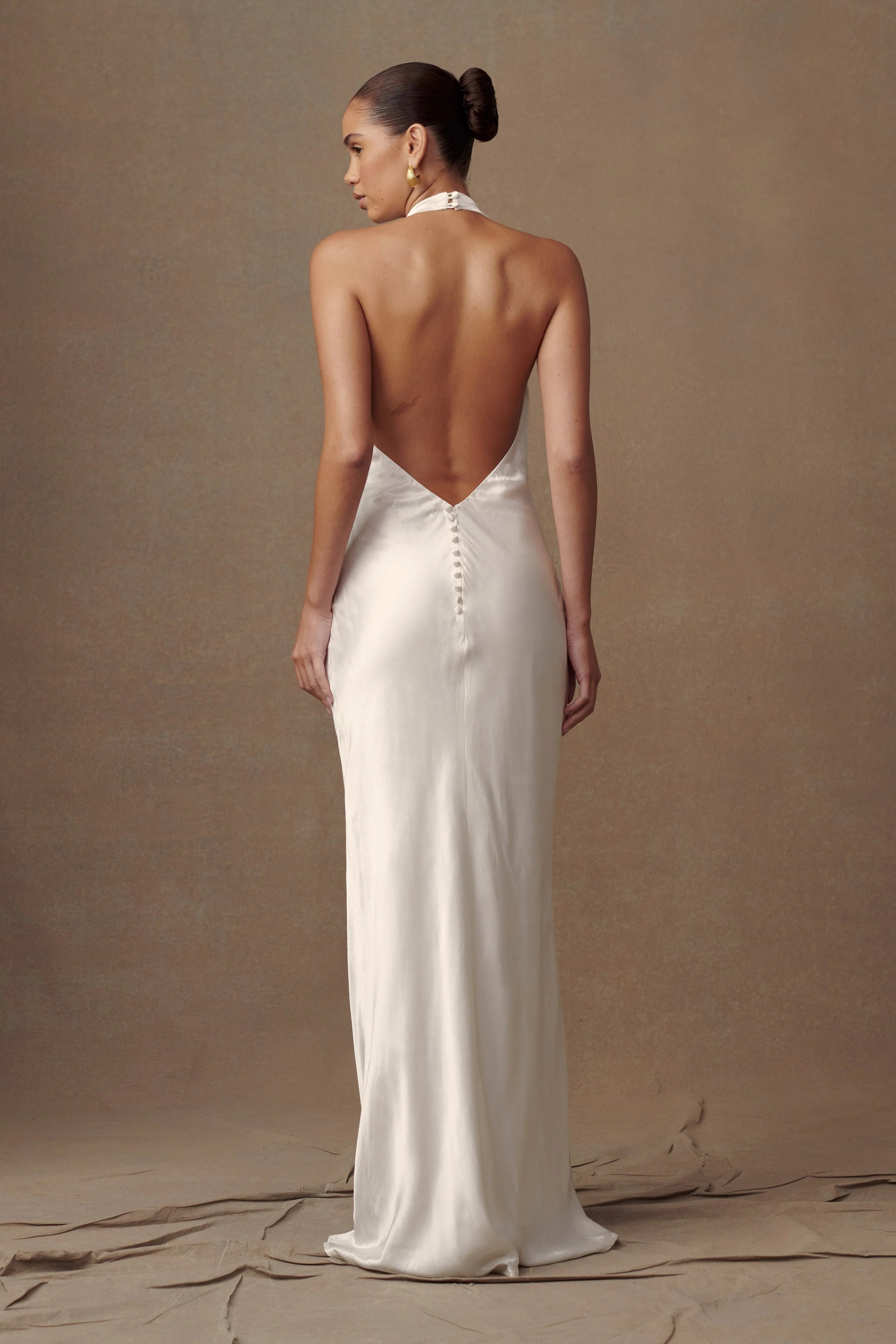 Esther Iridescent Satin Cowl Maxi Dress Ivory