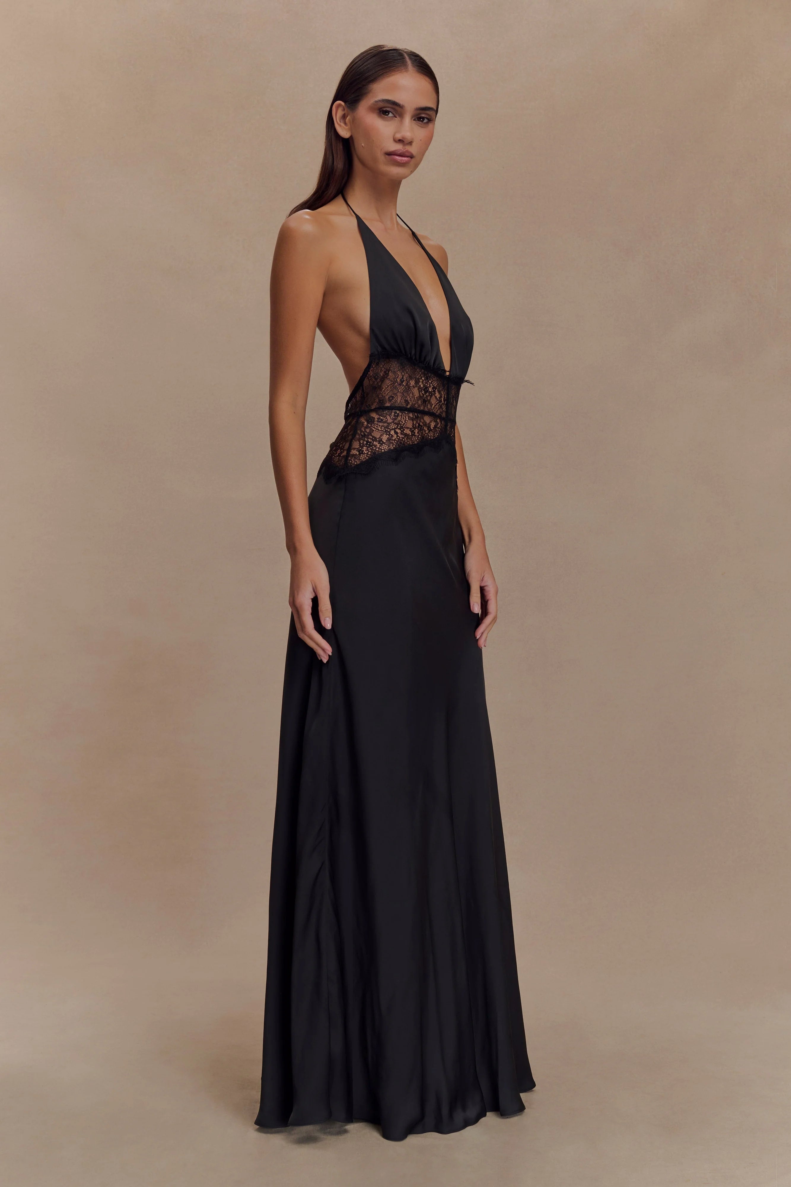 Dinah Lace And Satin Maxi Dress Black