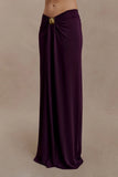 Erina Slinky Ruched Maxi Skirt With Hardware Aubergine