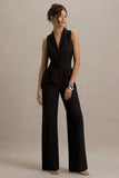 Trixie Black Plunge Neck Tailored Jumpsuit