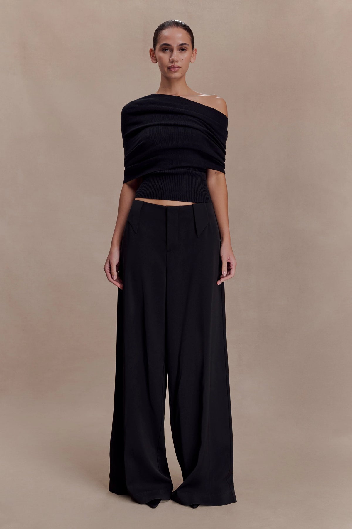 Sierra Asymmetrical Cashmere Blend Knit Top Black