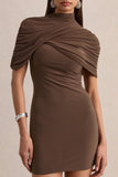 Perdi Brown Bodycon Mini Dress With Twisted Cape