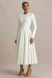 Bellamy Cream Crew Neck Long Sleeve Midi Dress