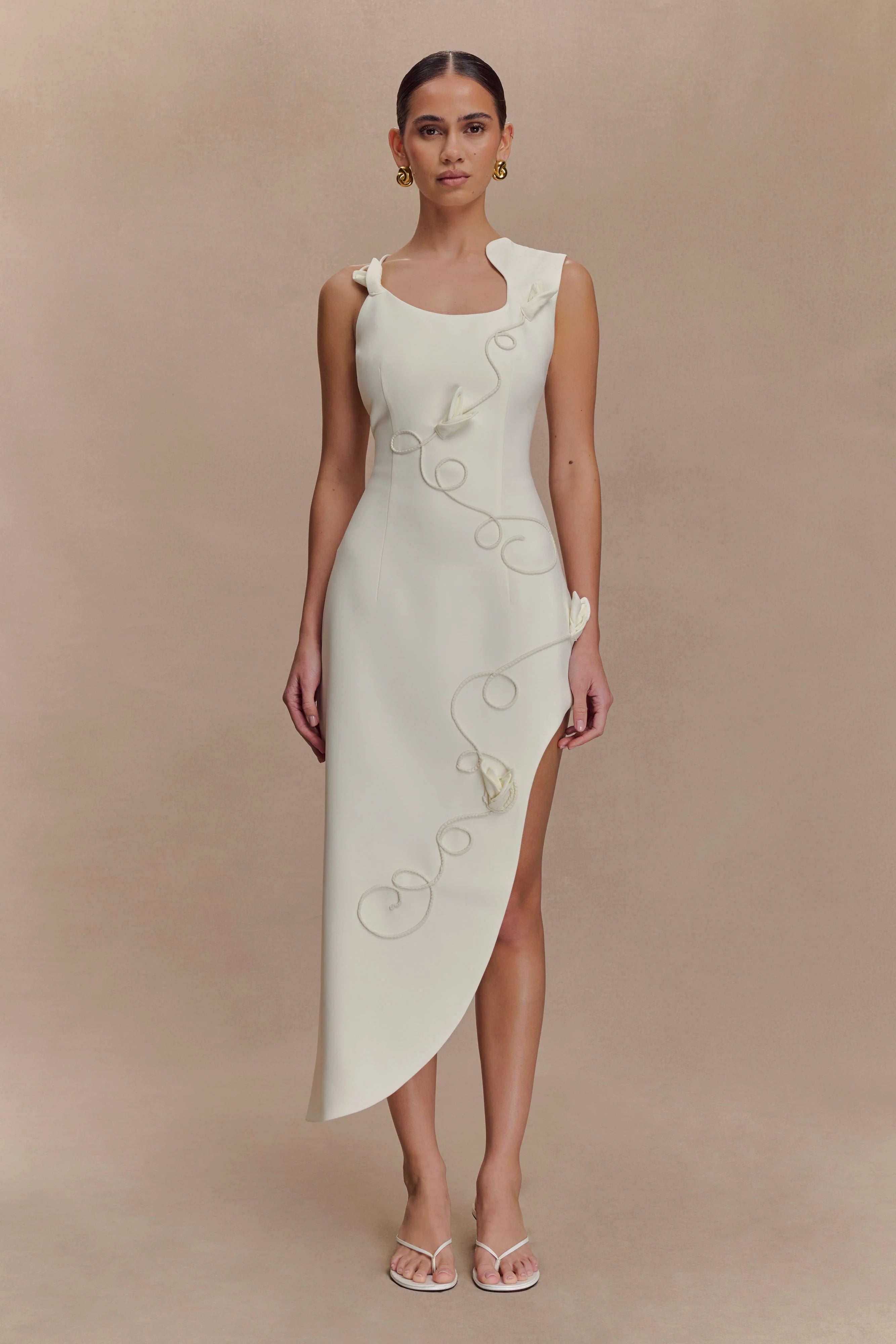 Virginia Suiting Embroidered Midi Dress White