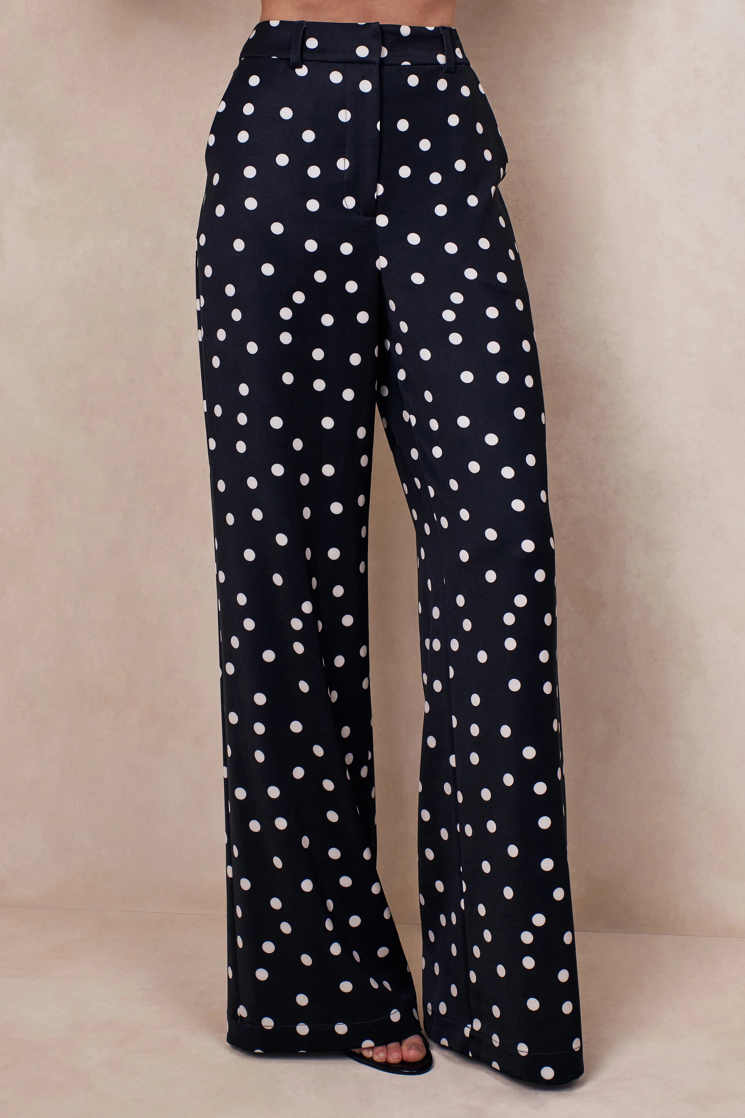 Seloria Black White Satin Polka Dot Wide Leg Trouser