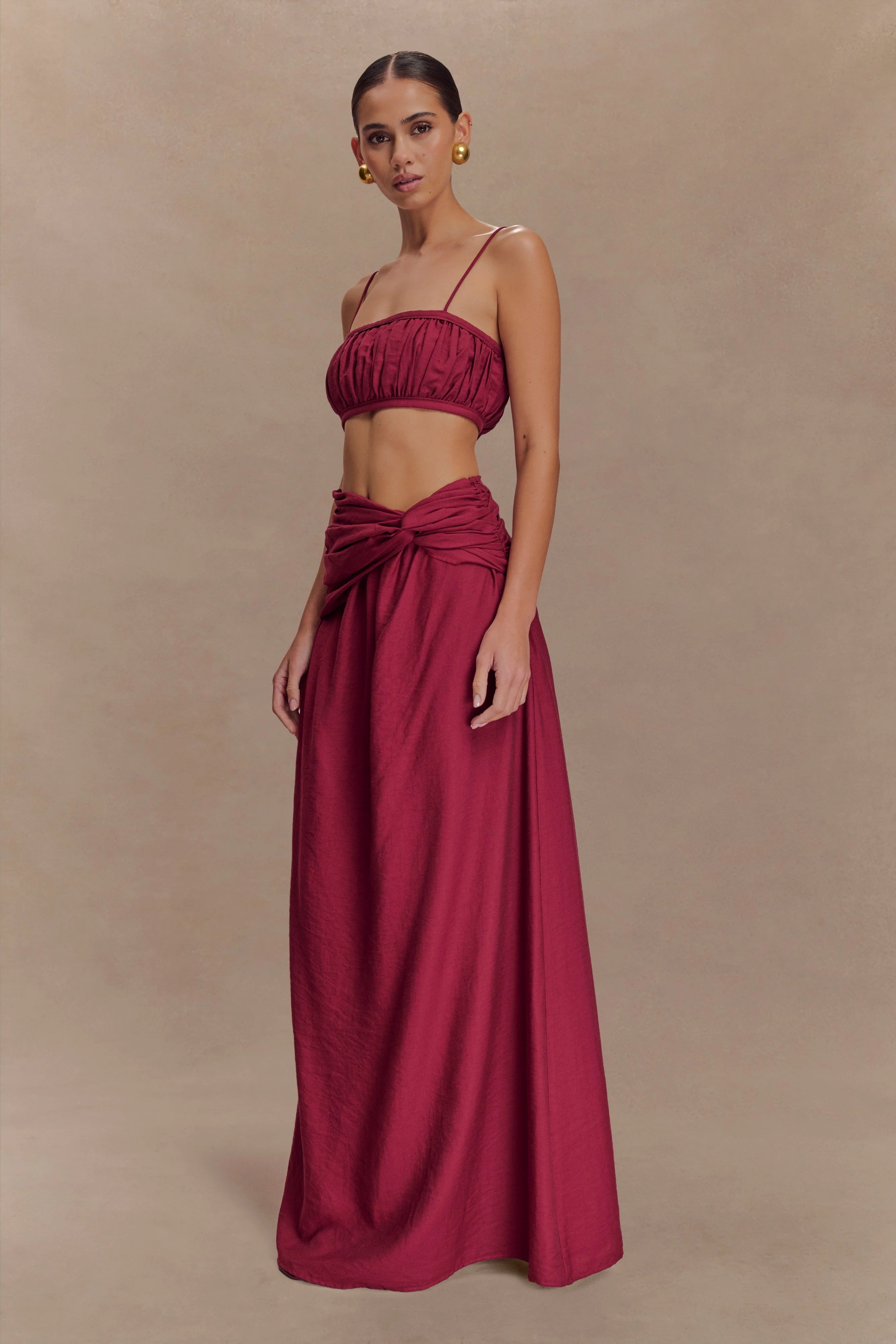 Scottie Shirred Linen Bandeau Wine