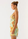 Gatiana Beaded Sequin Mini Dress Green Floral Beaded
