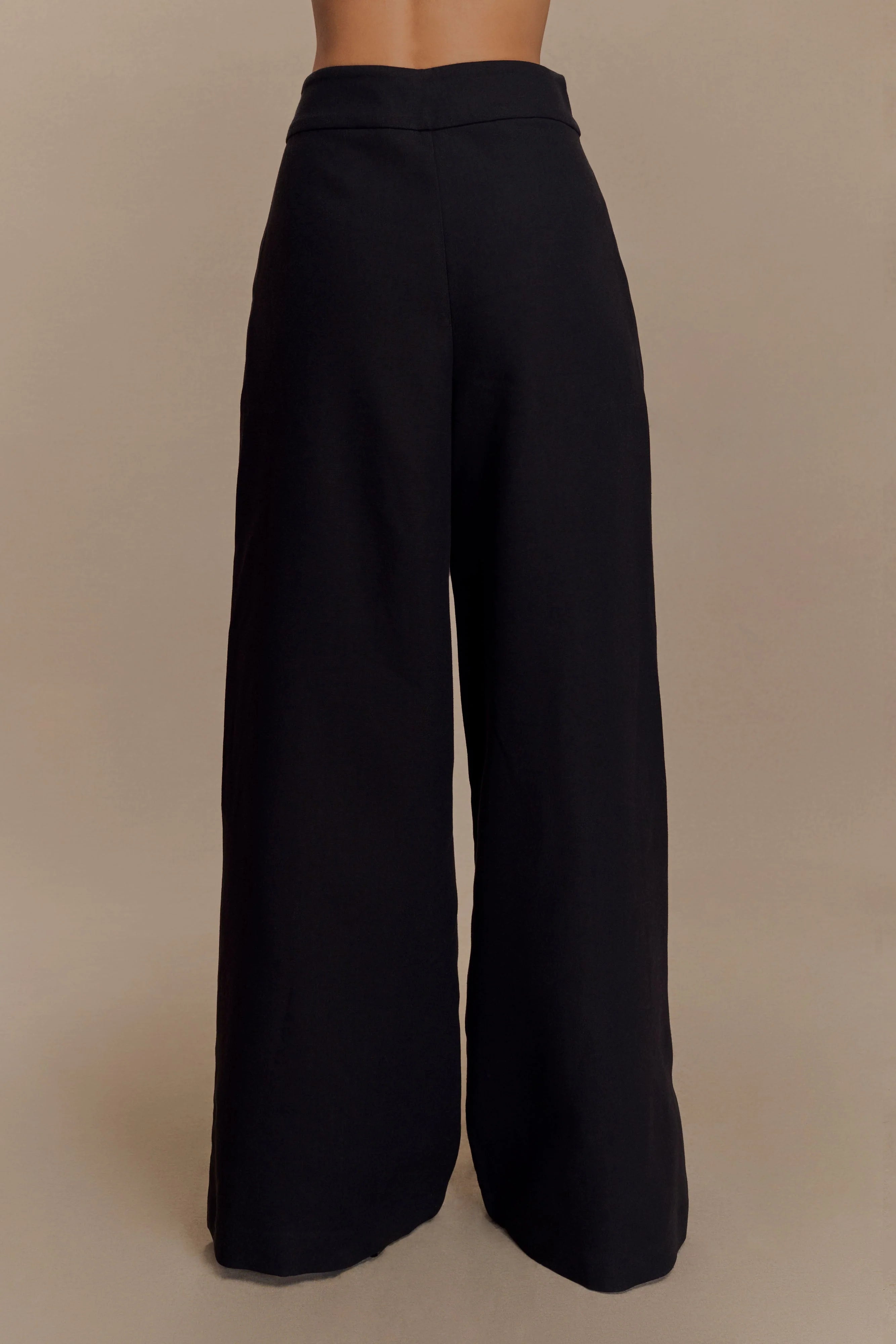 Raya Mid Rise Wide Leg Linen Pant Black
