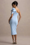 Ambretta Powder Blue One Shoulder Midi Dress With Bow