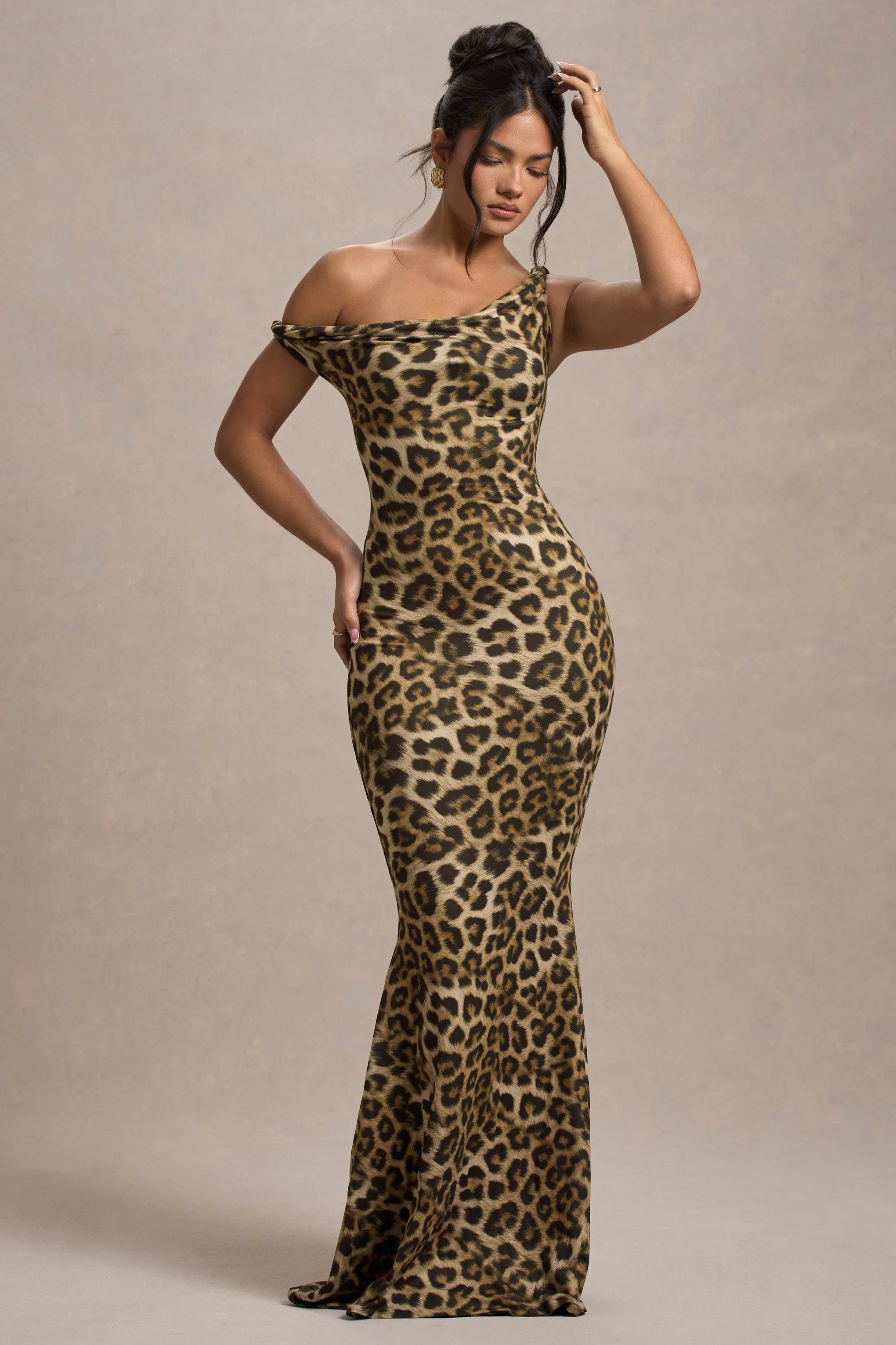Lita Leopard Print Twisted Asymmetric Maxi Dress
