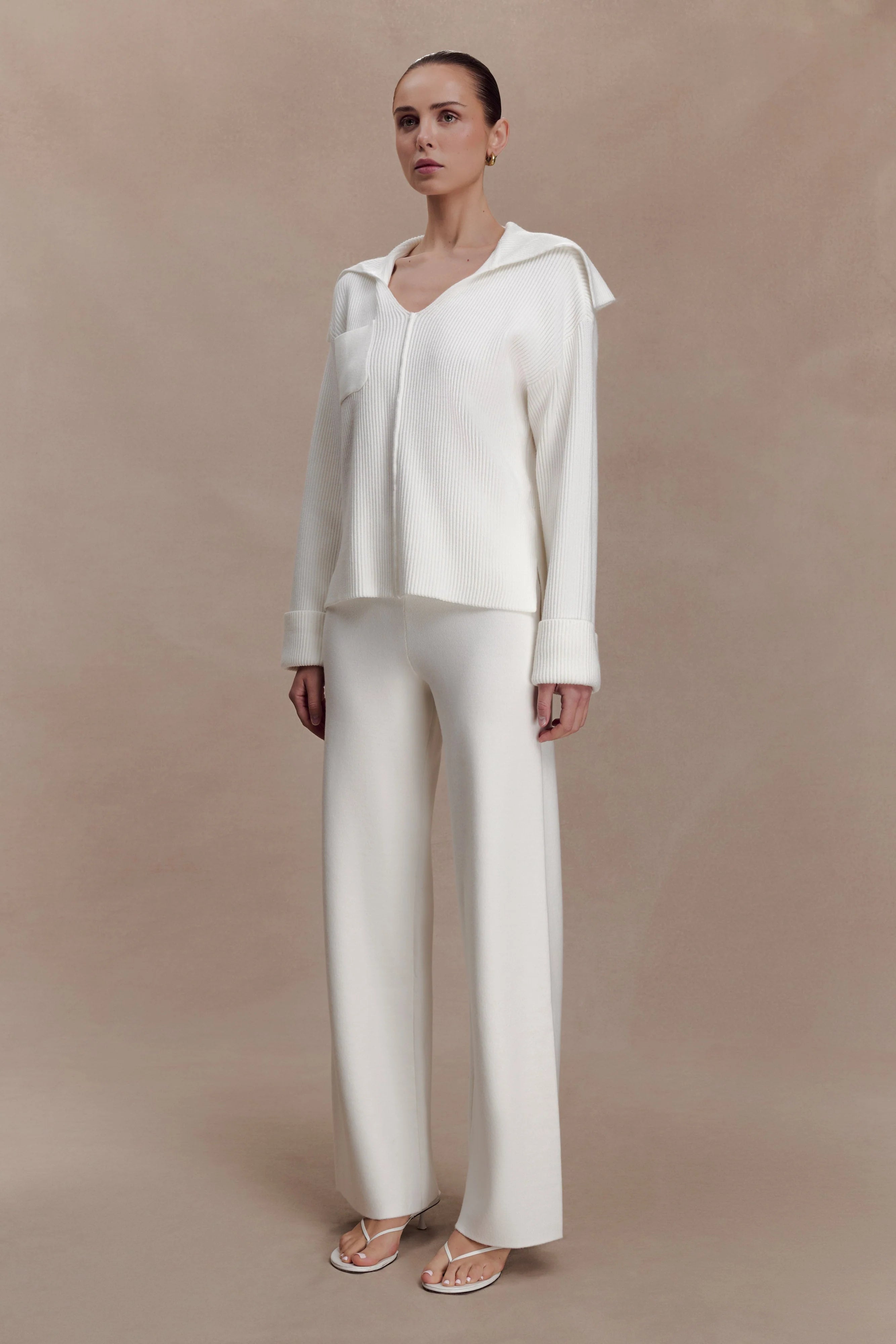 Kerrymae Straight Leg Knit Pants Off White