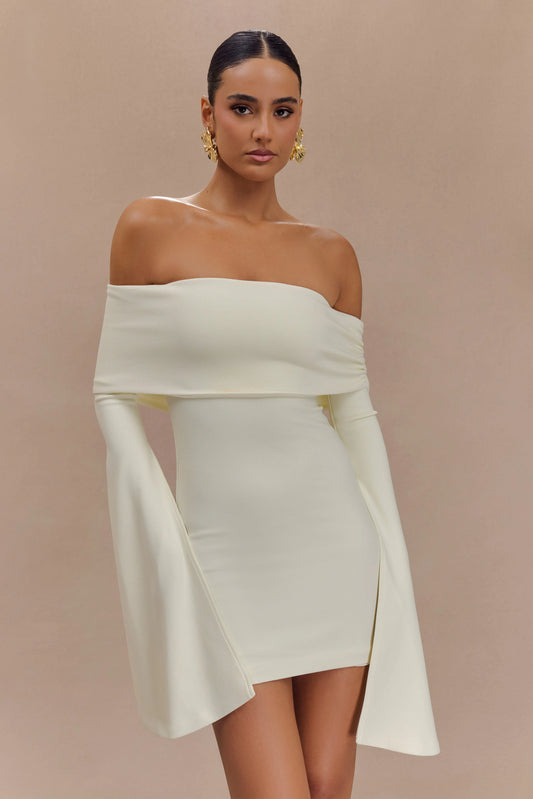 Dominique Off Shoulder Long Sleeve Mini Dress - Ivory
