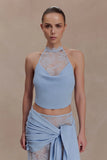 Lucy Lace And Knit Halter Top Cornflower Blue
