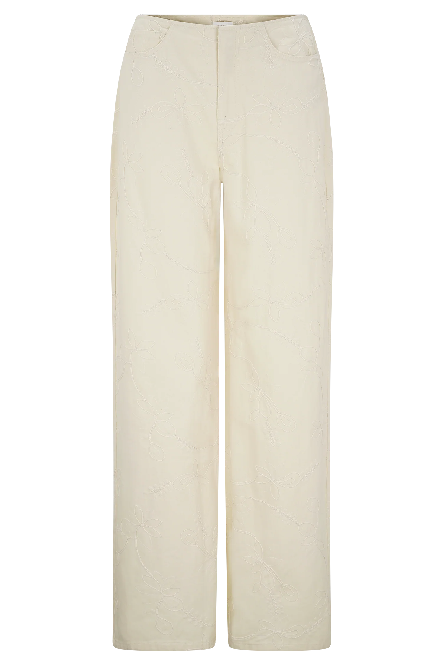 Ebony Embroidered Denim Jeans Cream