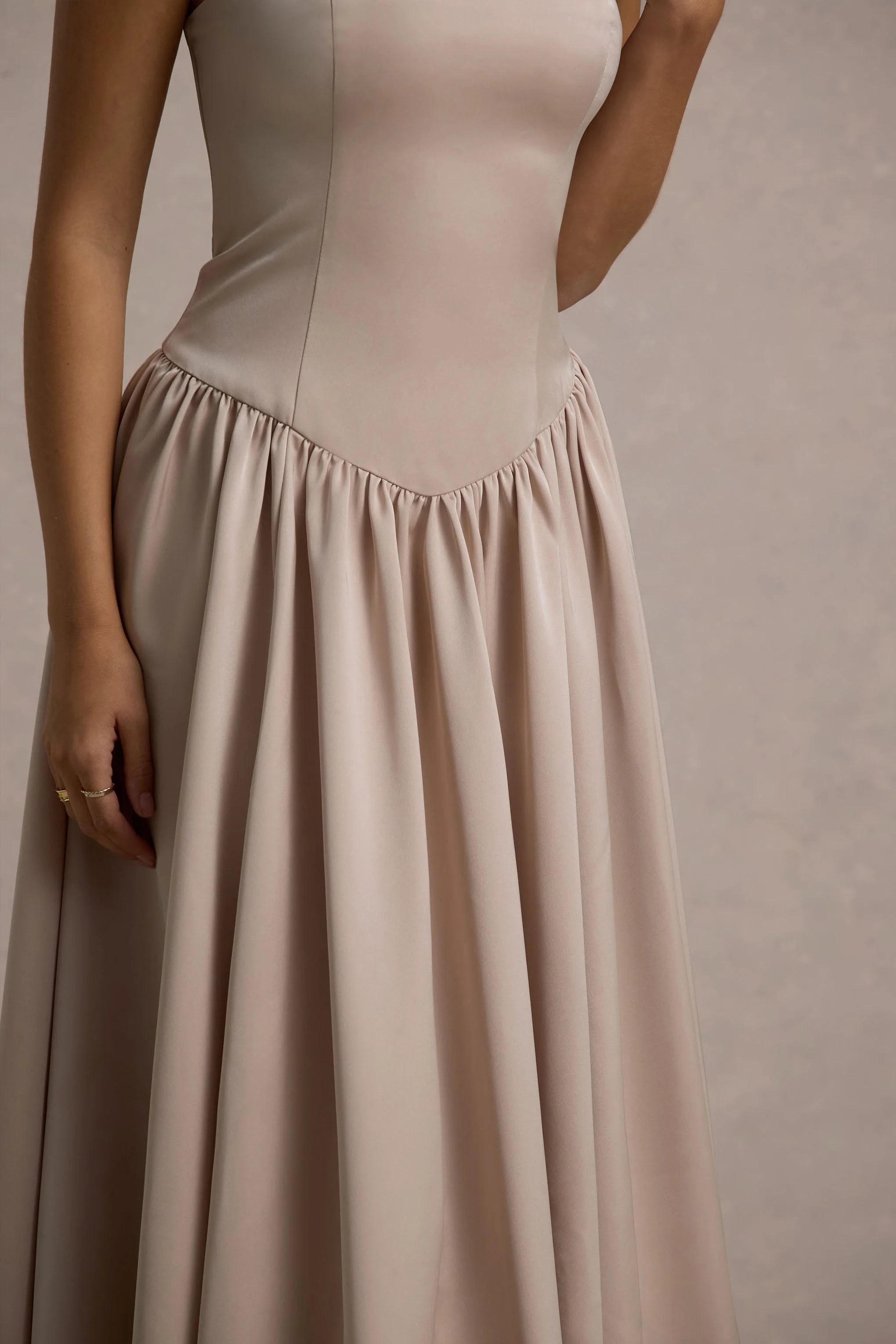 Keyton Champagne Satin Bandeau Midi Dress