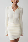 Agness Long Sleeve Button Up Knit Dress Ivory