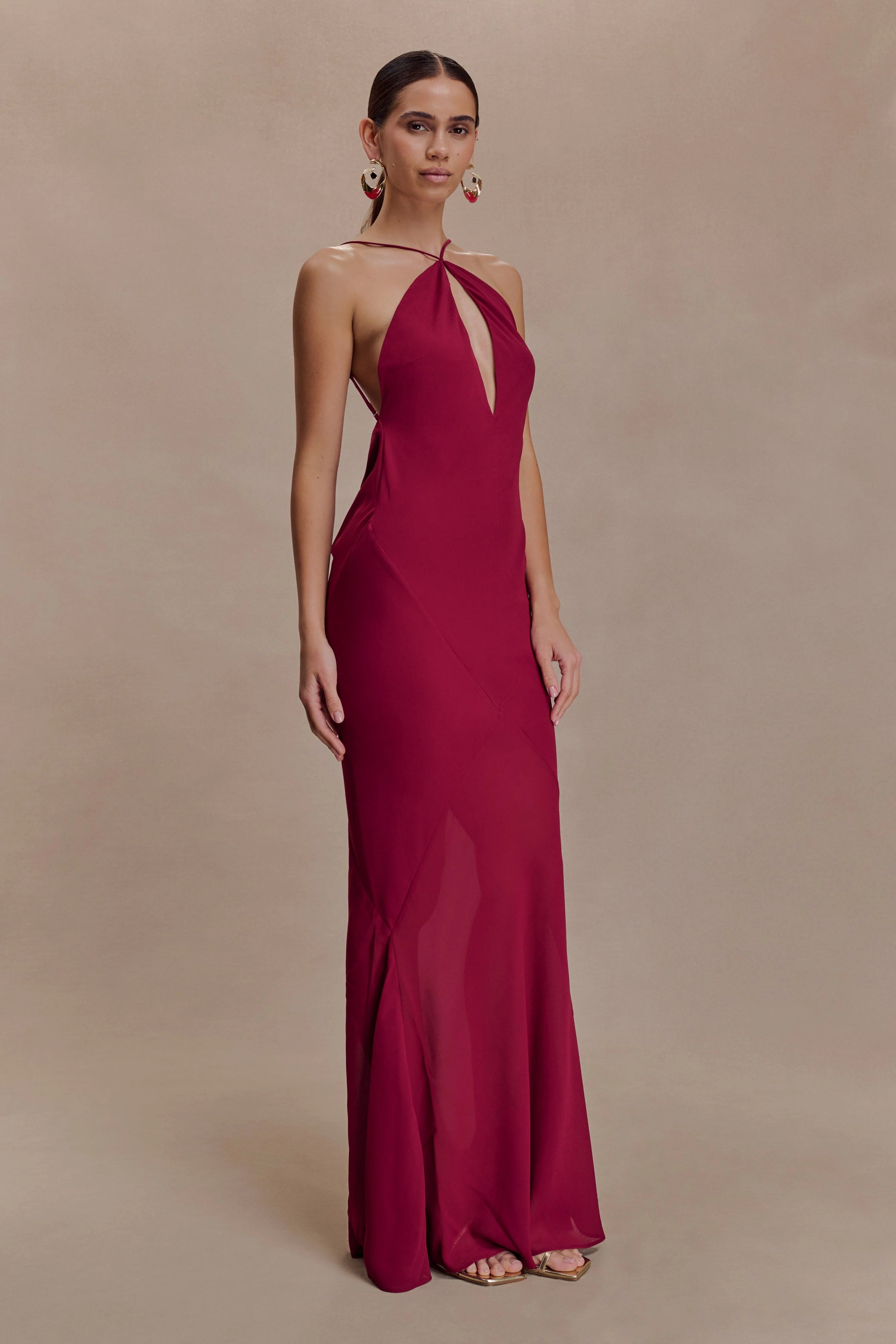 Nerea Slip Halter Maxi Dress Cherry Red