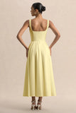 Parina Lemon Strappy Volume Hem Midi Dress