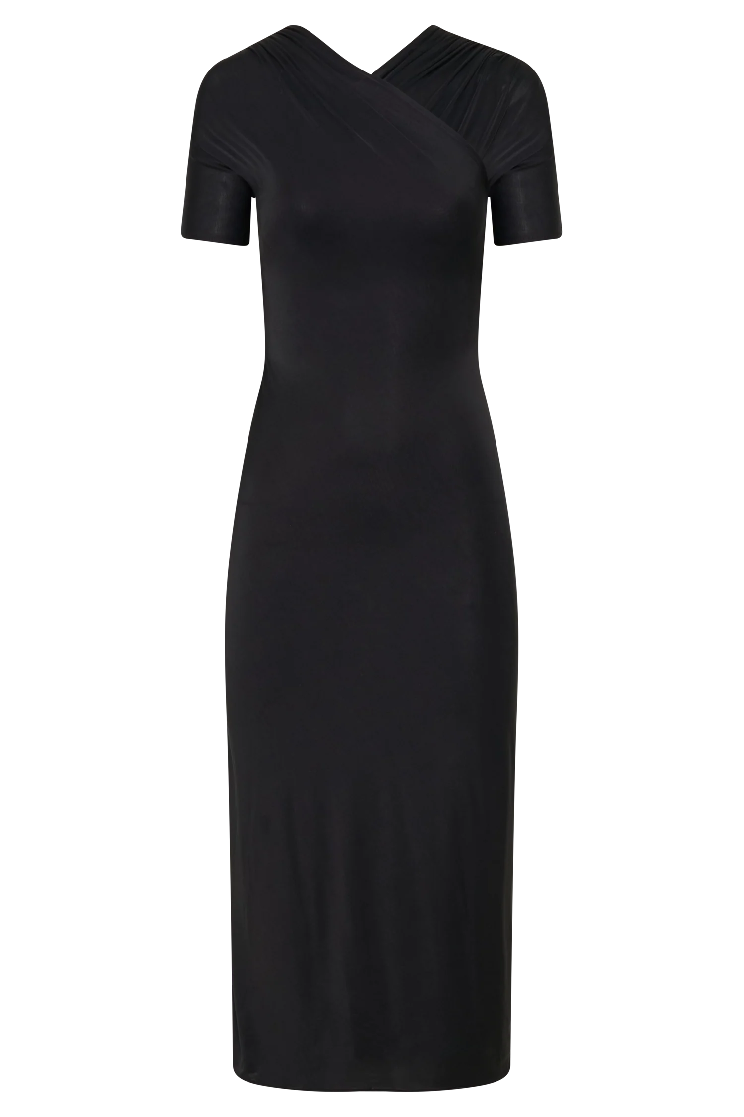 Junie Cross Over Neck Slinky Maxi Dress Black
