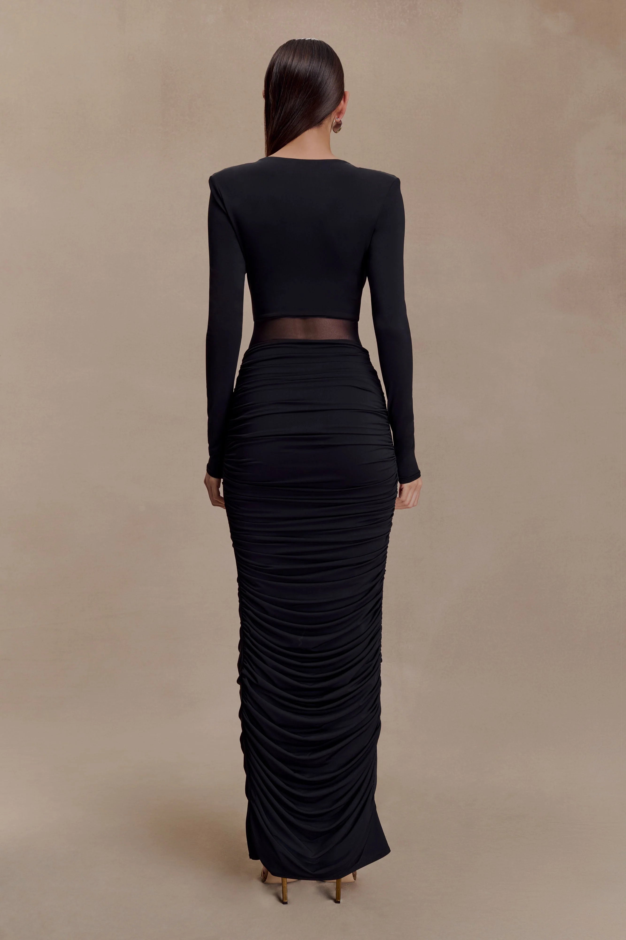 Louanne Slinky Long Sleeve Maxi Dress Black