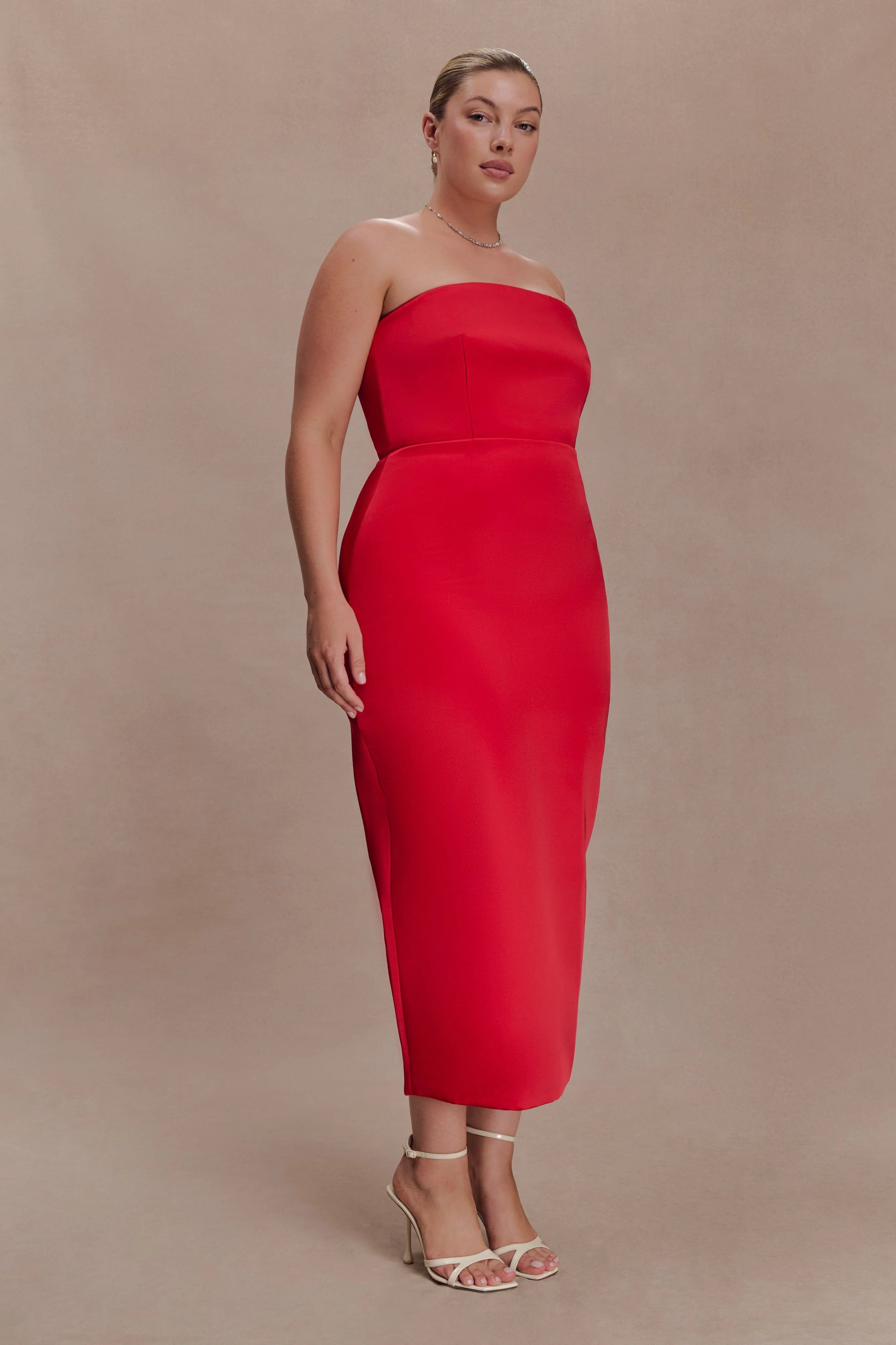 Ophelia Peplum Satin Maxi Dress Red