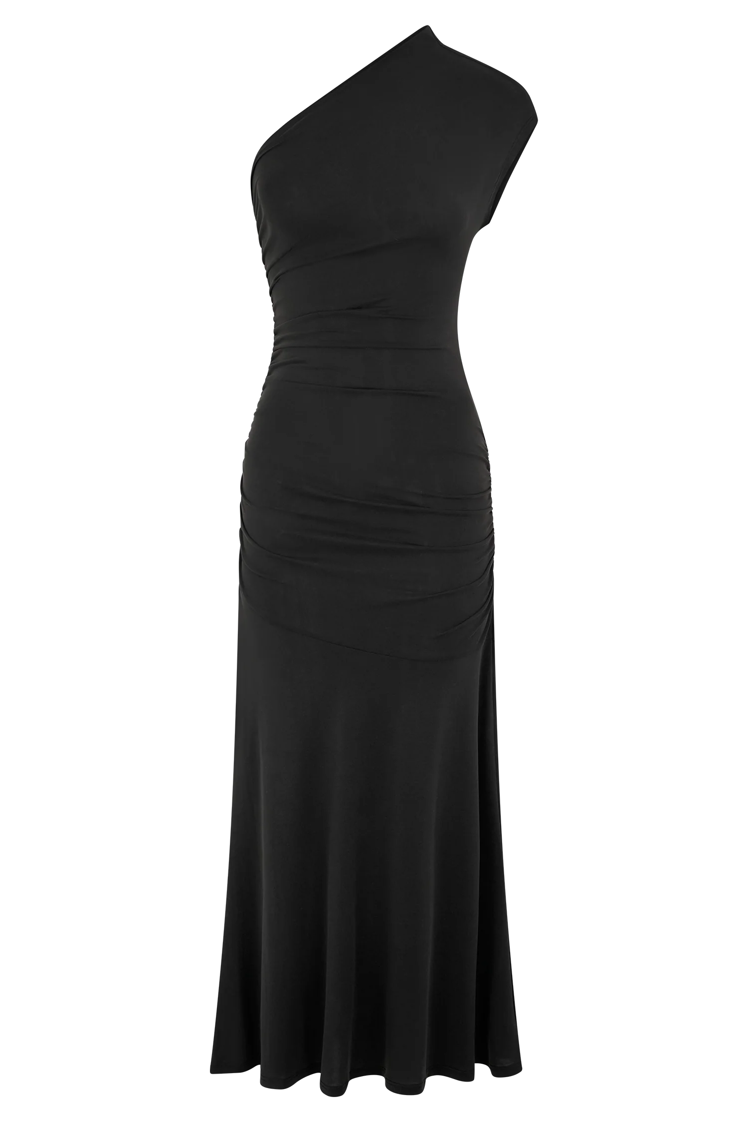 Chloe Peached Jersey One Shoulder Midi Dress Black