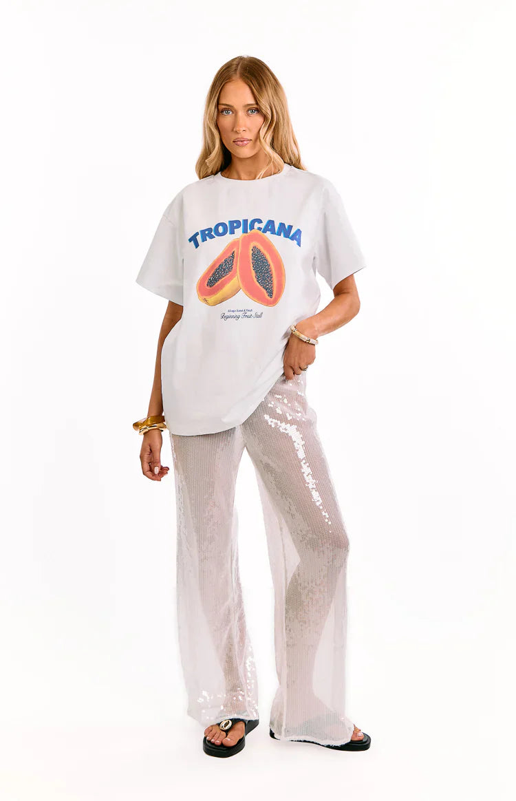 Cordelia White Sequin Wide Leg Pants