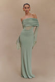 Kaitlin One Shoulder Slinky And Mesh Maxi Dress Basil