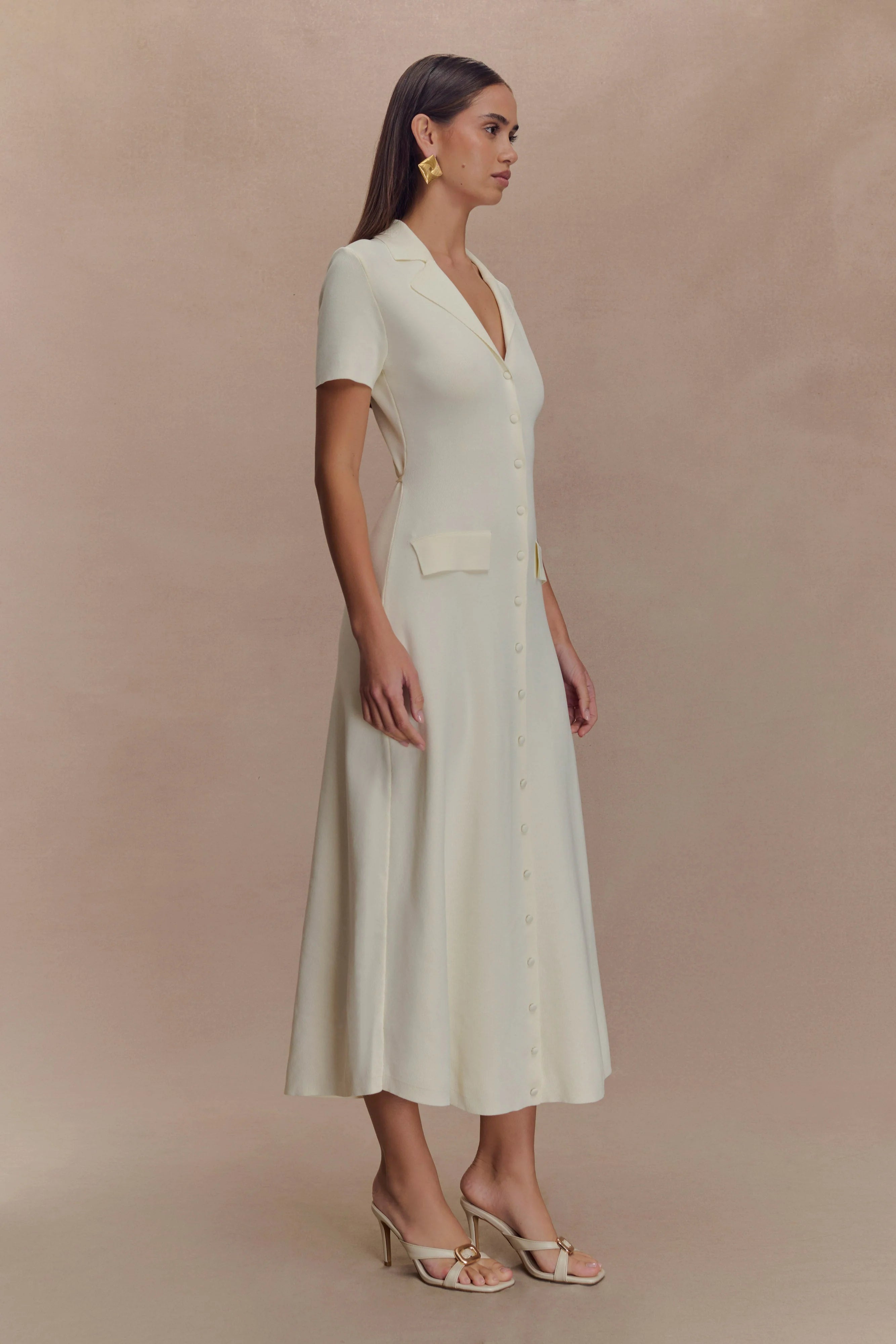 Pearson Short Sleeve Knit Midi Dress Ivory