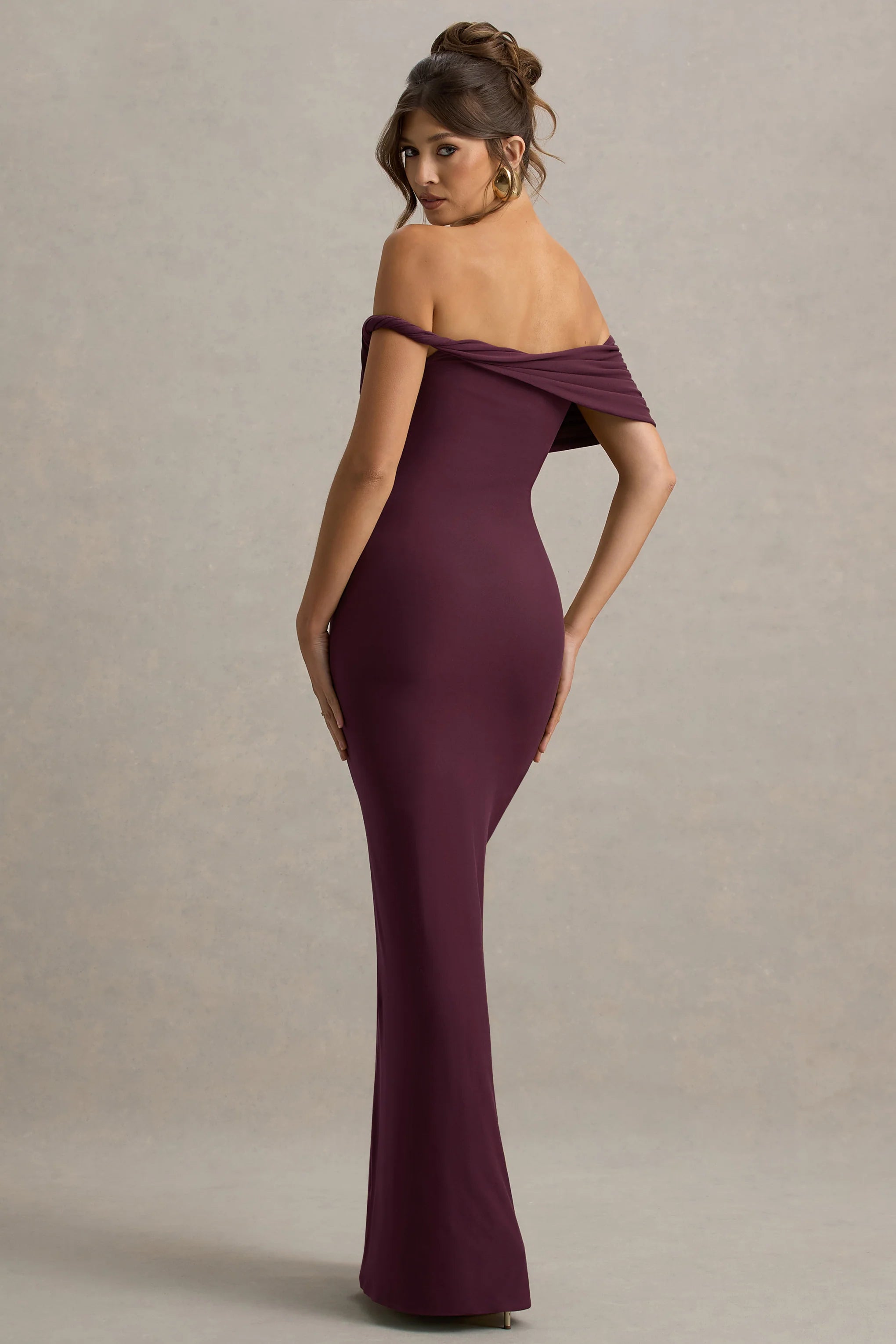Melika Burgundy Twisted Bardot Maxi Dress