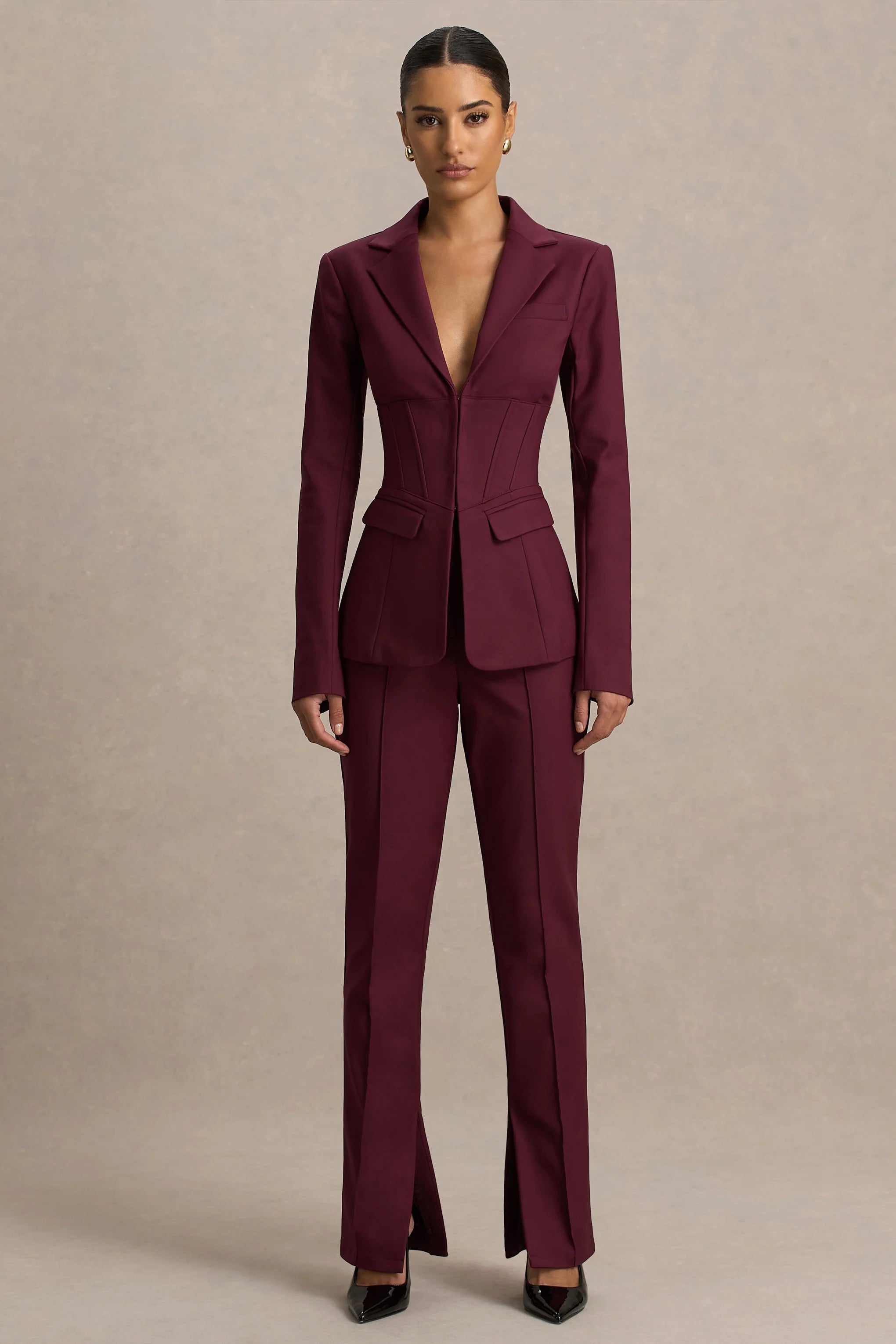Wonder Woman Burgundy High Waist Tailored Trousers With Hem Split