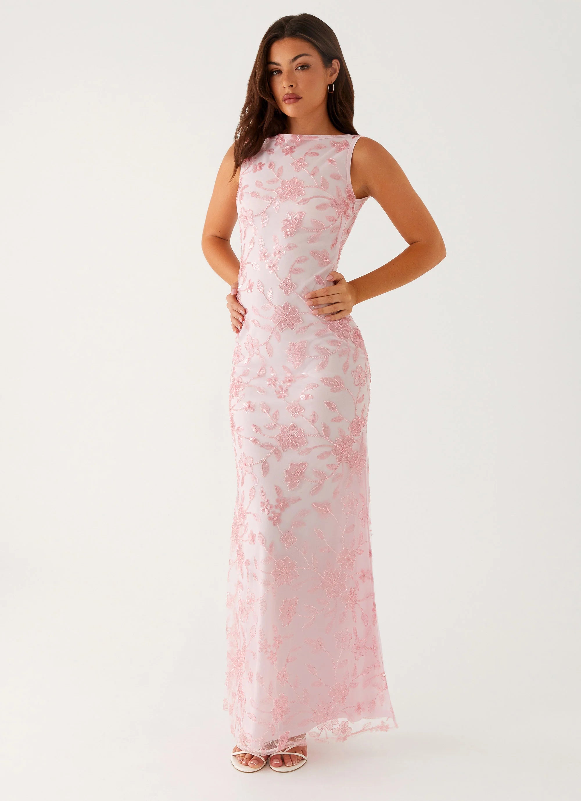 Moorey High Neck Maxi Dress Pink