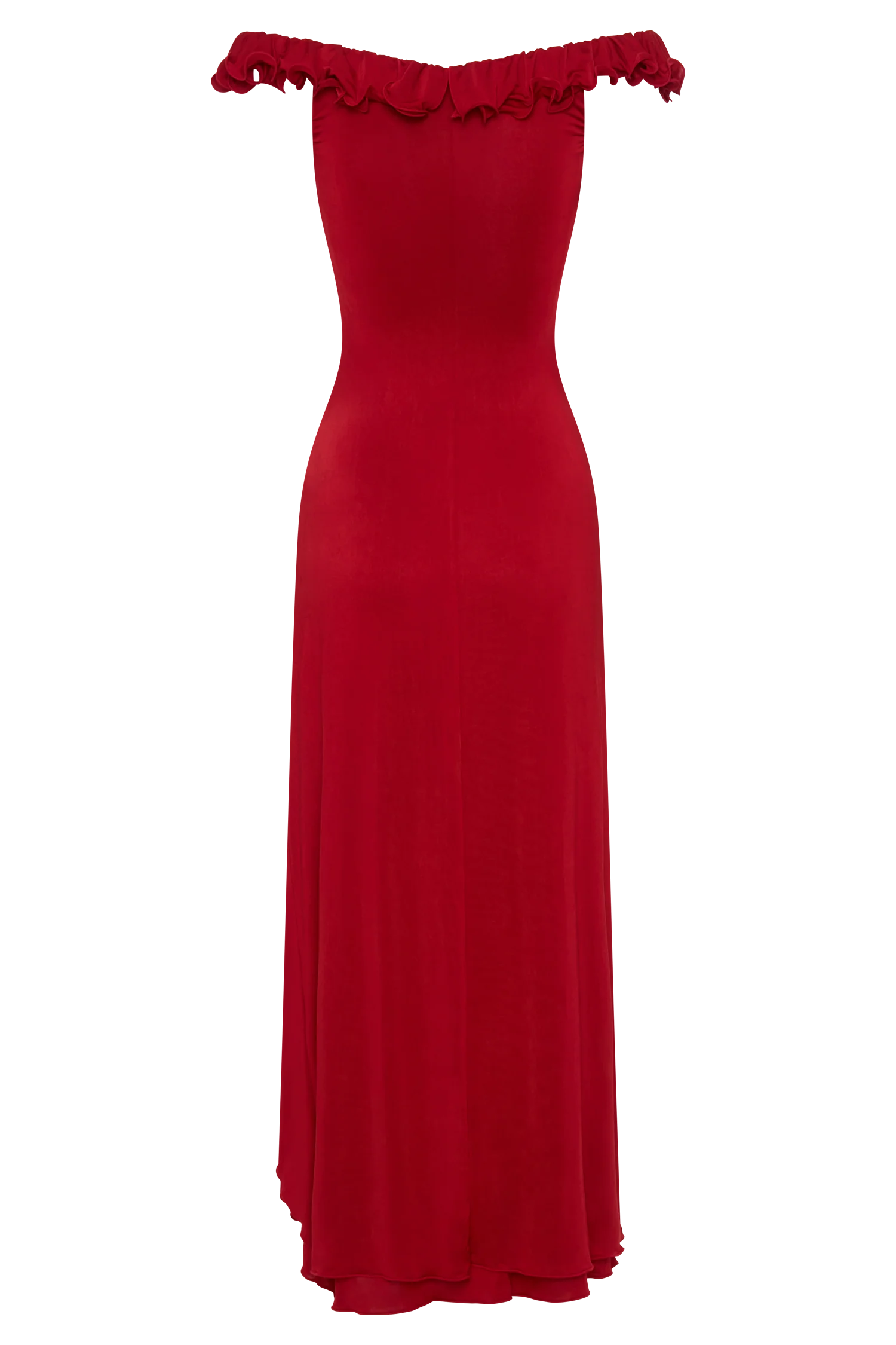 Allegra Off Shoulder Ruffle Midi Dress Ruby