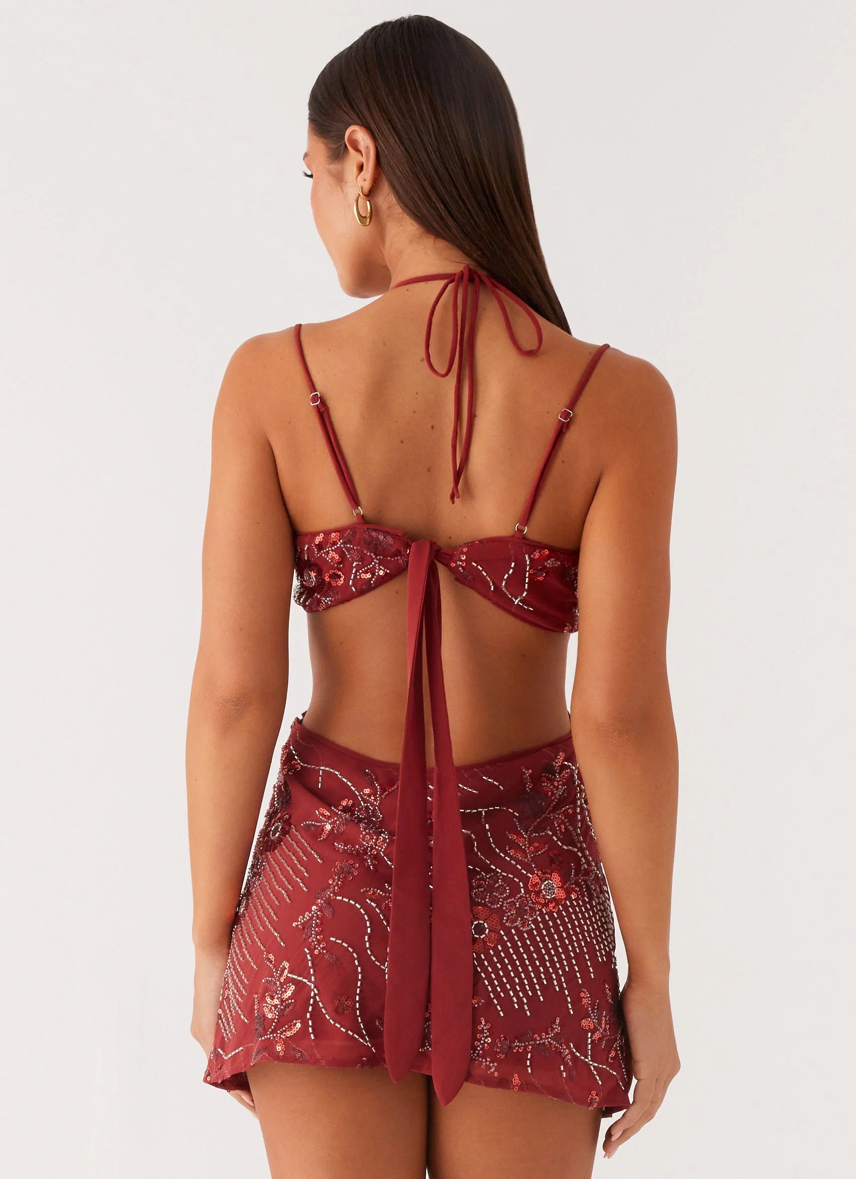 Sahara Nights Beaded Mini Dress Rust