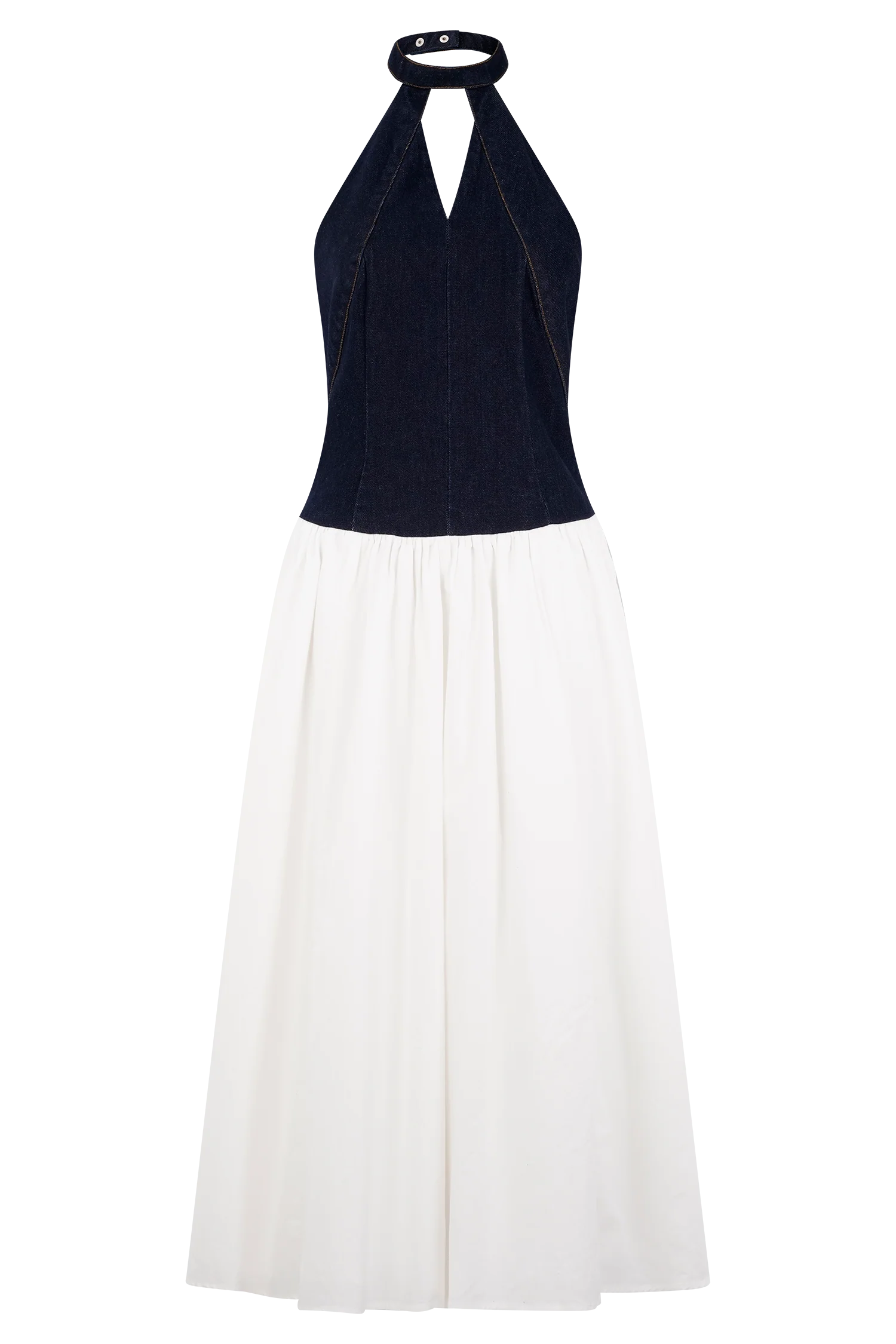 Ashwin Denim Cotton Midi Dress Indigo Blue