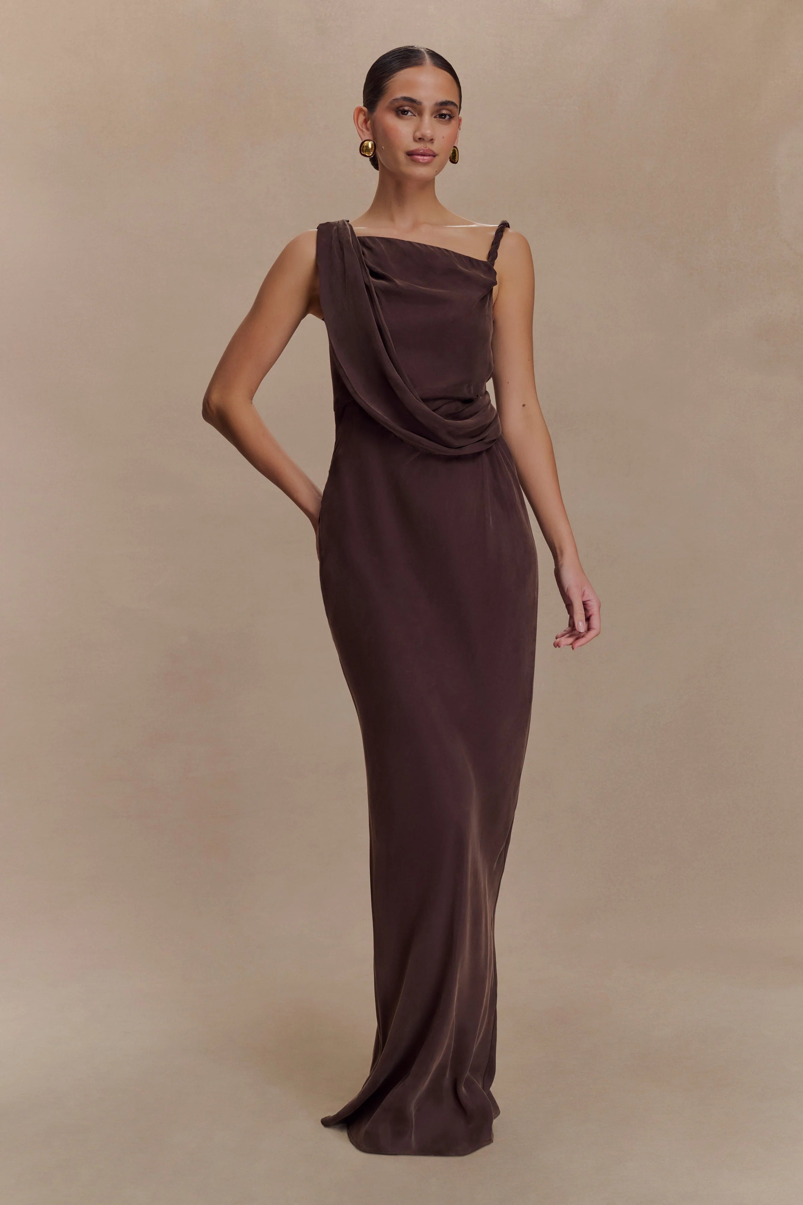 Lorieanne Draped Maxi Dress Dark Chocolate