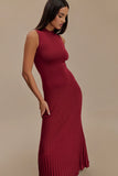 Mavis High Neck Pleated Maxi Dress - Mahogany