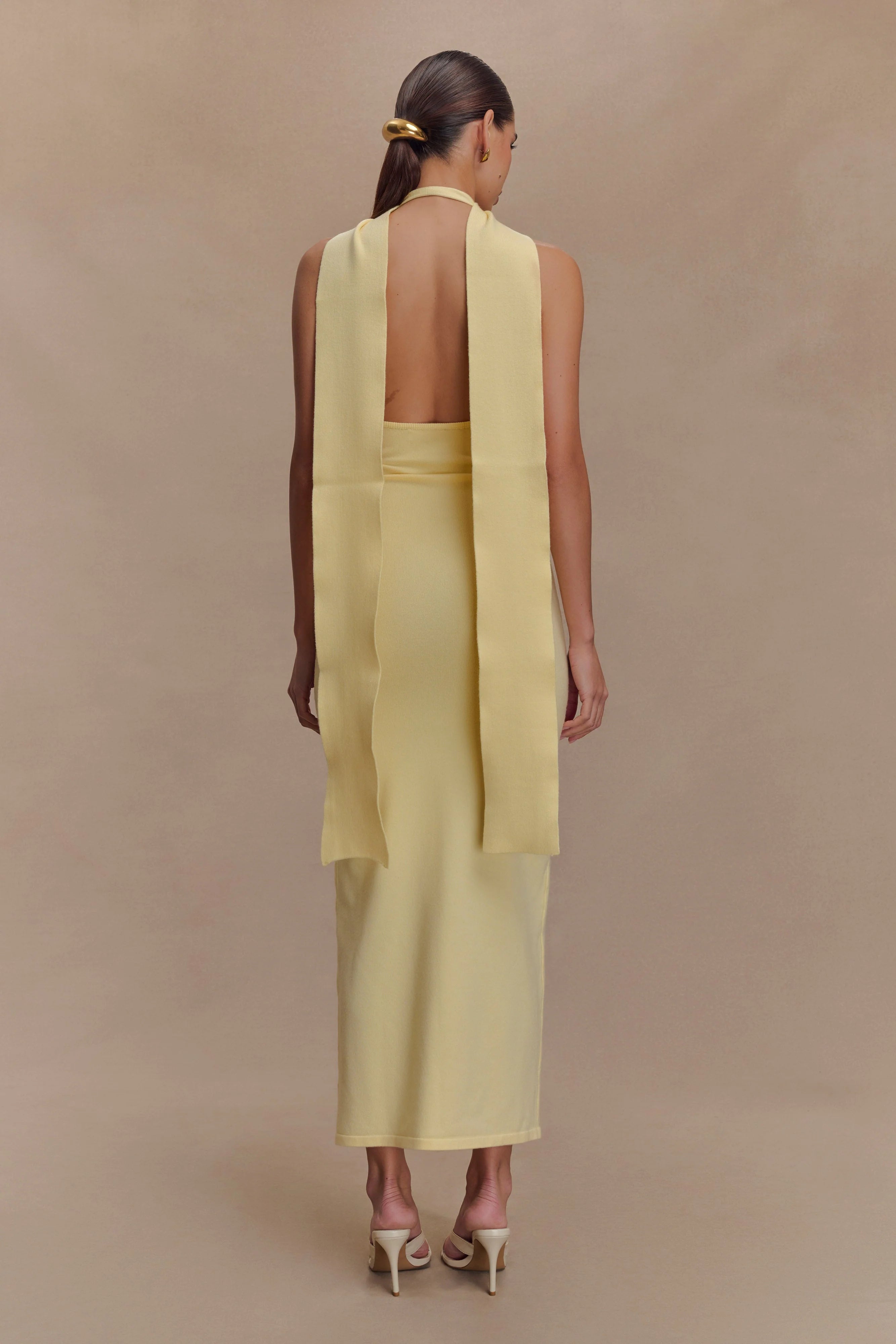 Wynn Floral Knit Midi Dress Lemon
