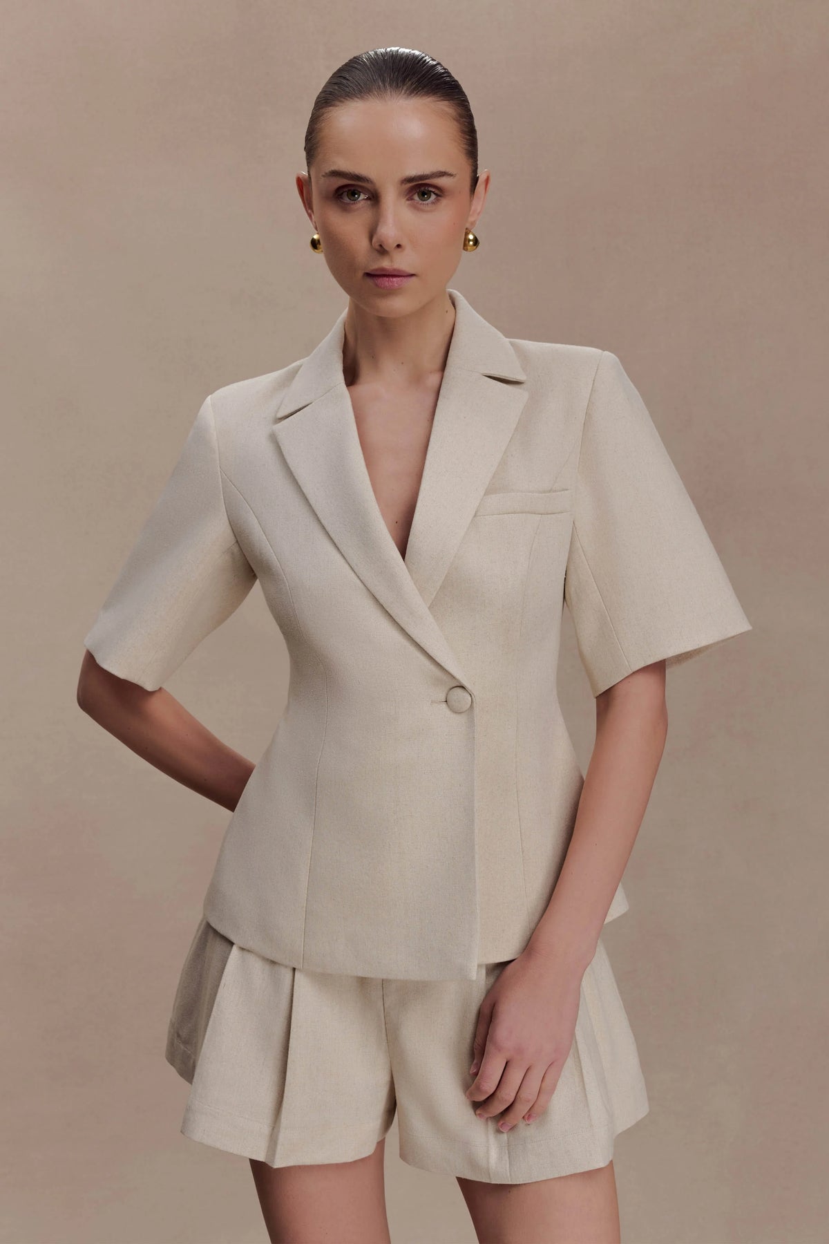 Martine Short Sleeve Linen Top Natural