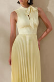 Avalon Lemon Midi Dress With Pleated Skirt And Bow Detail