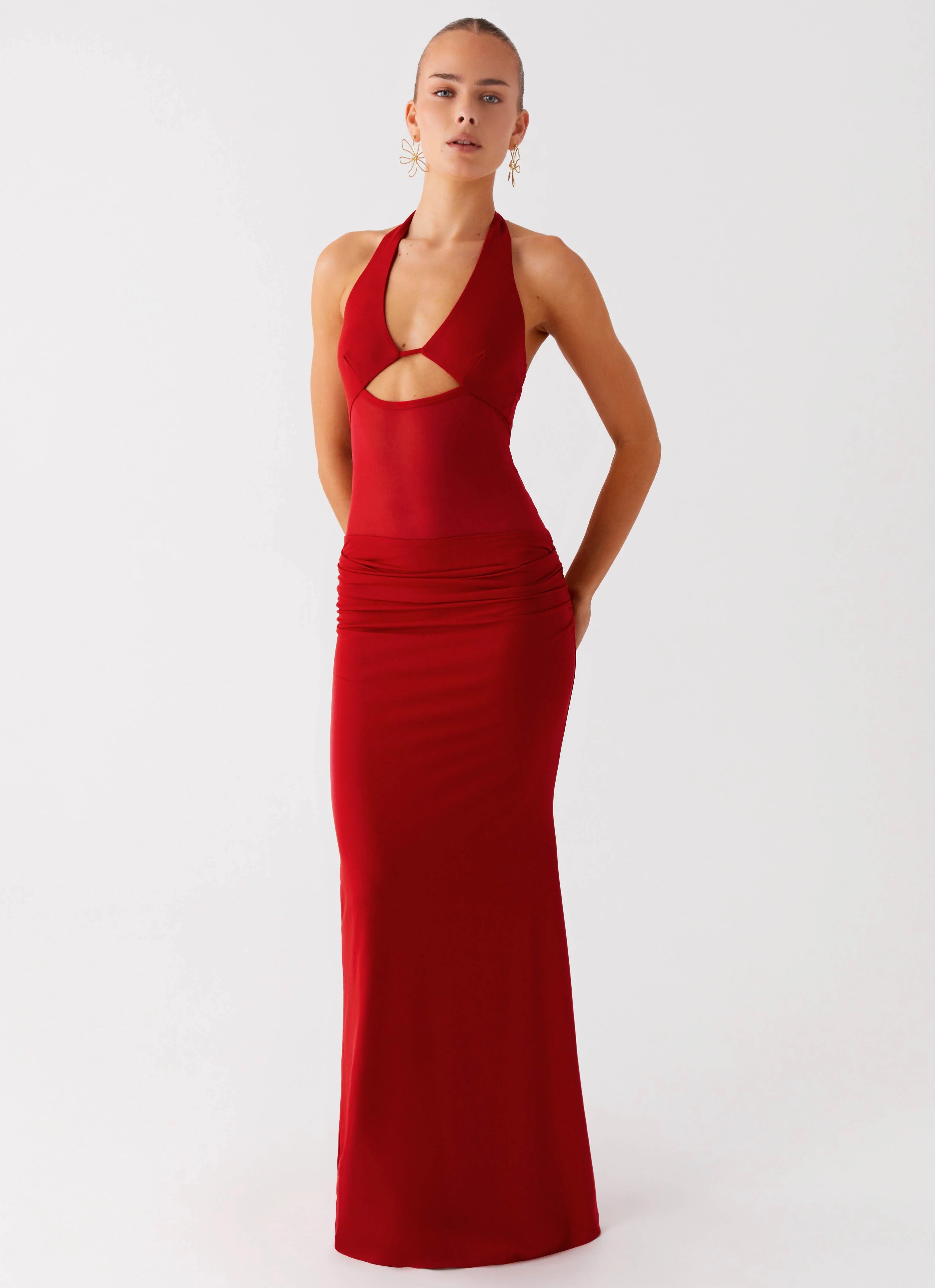 Billen Halter Maxi Dress Red