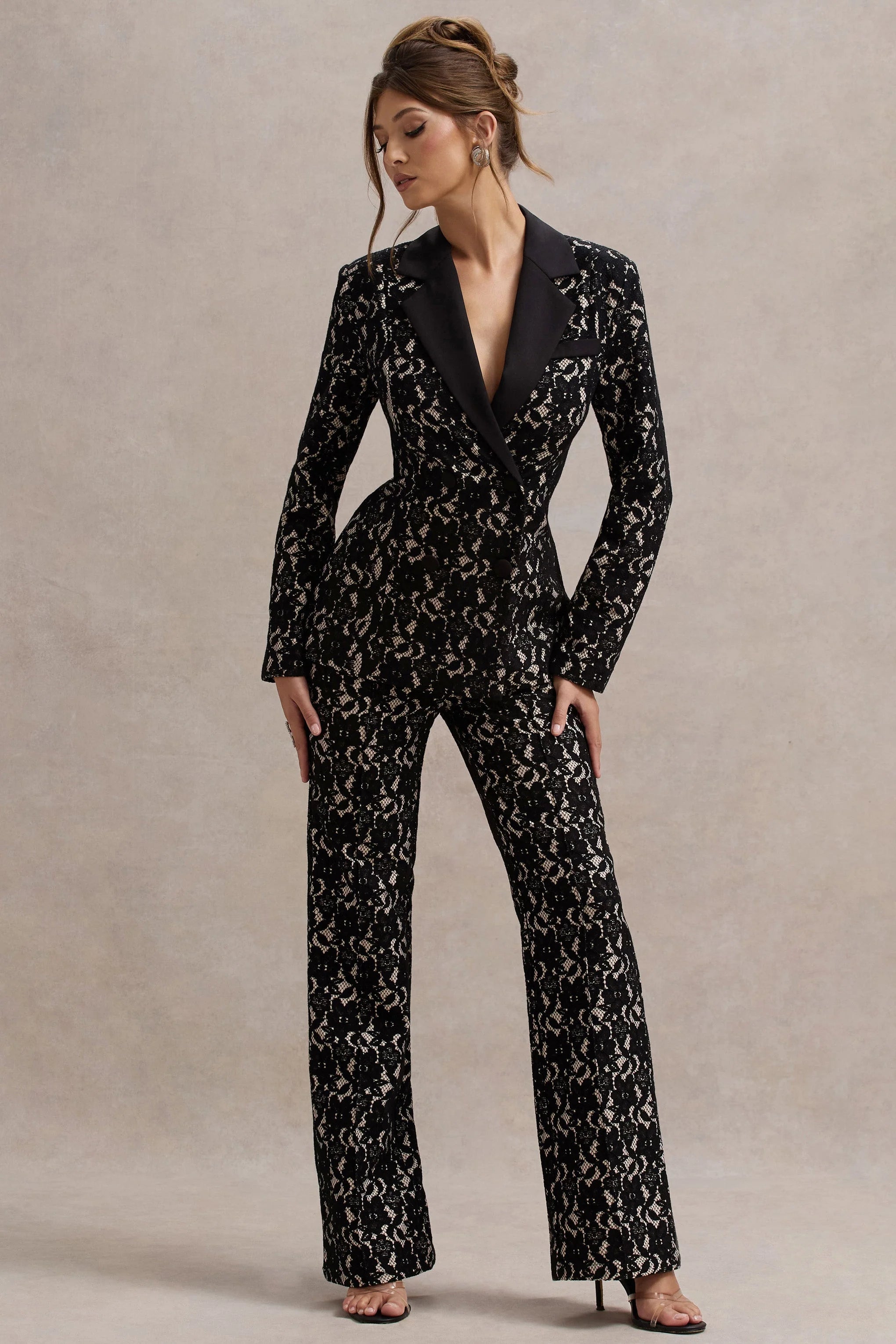 Jordanne Black Lace Flared Leg Trousers