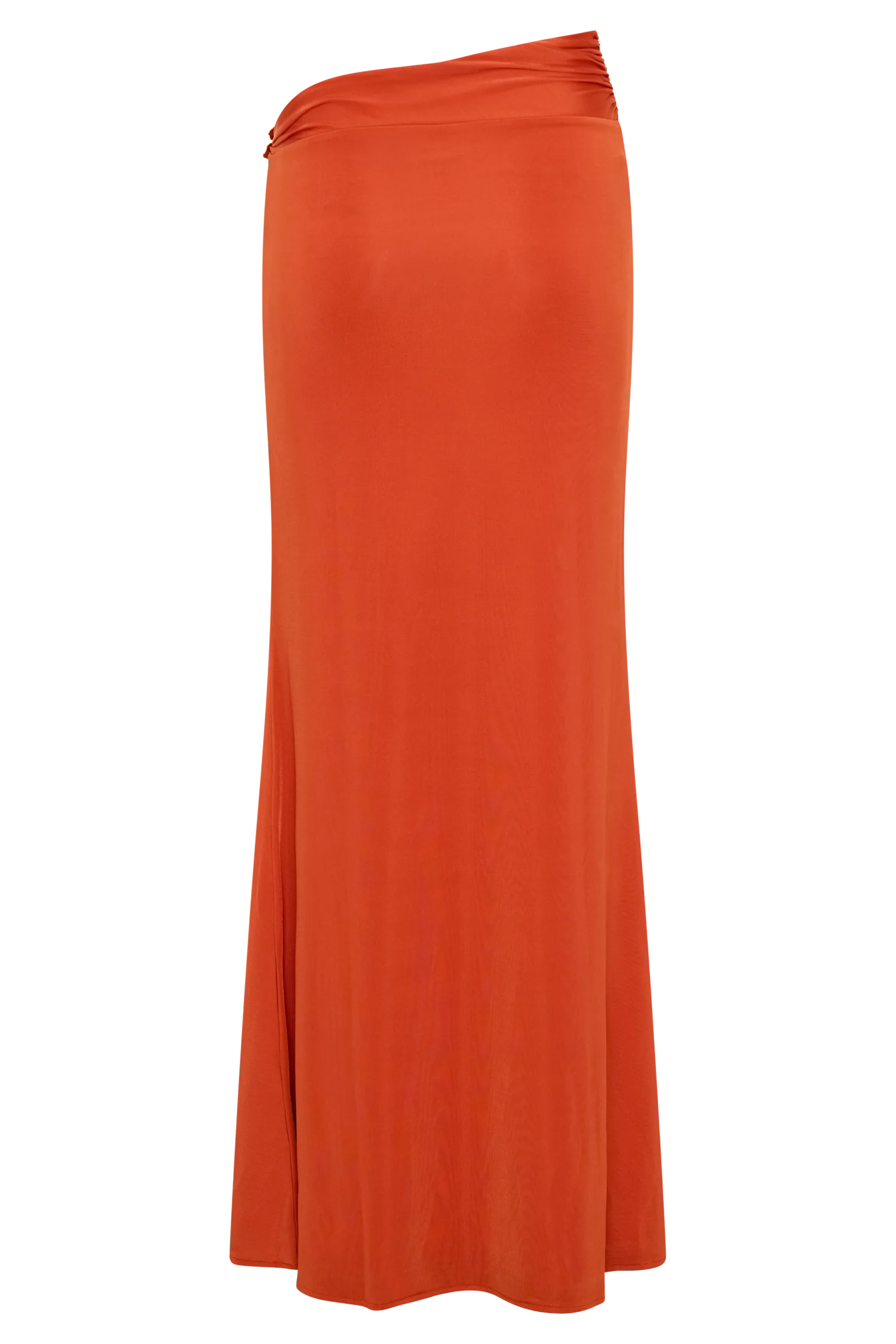 Ainsley Asymmetrical Maxi Skirt With Floral Hardware Burnt Orange