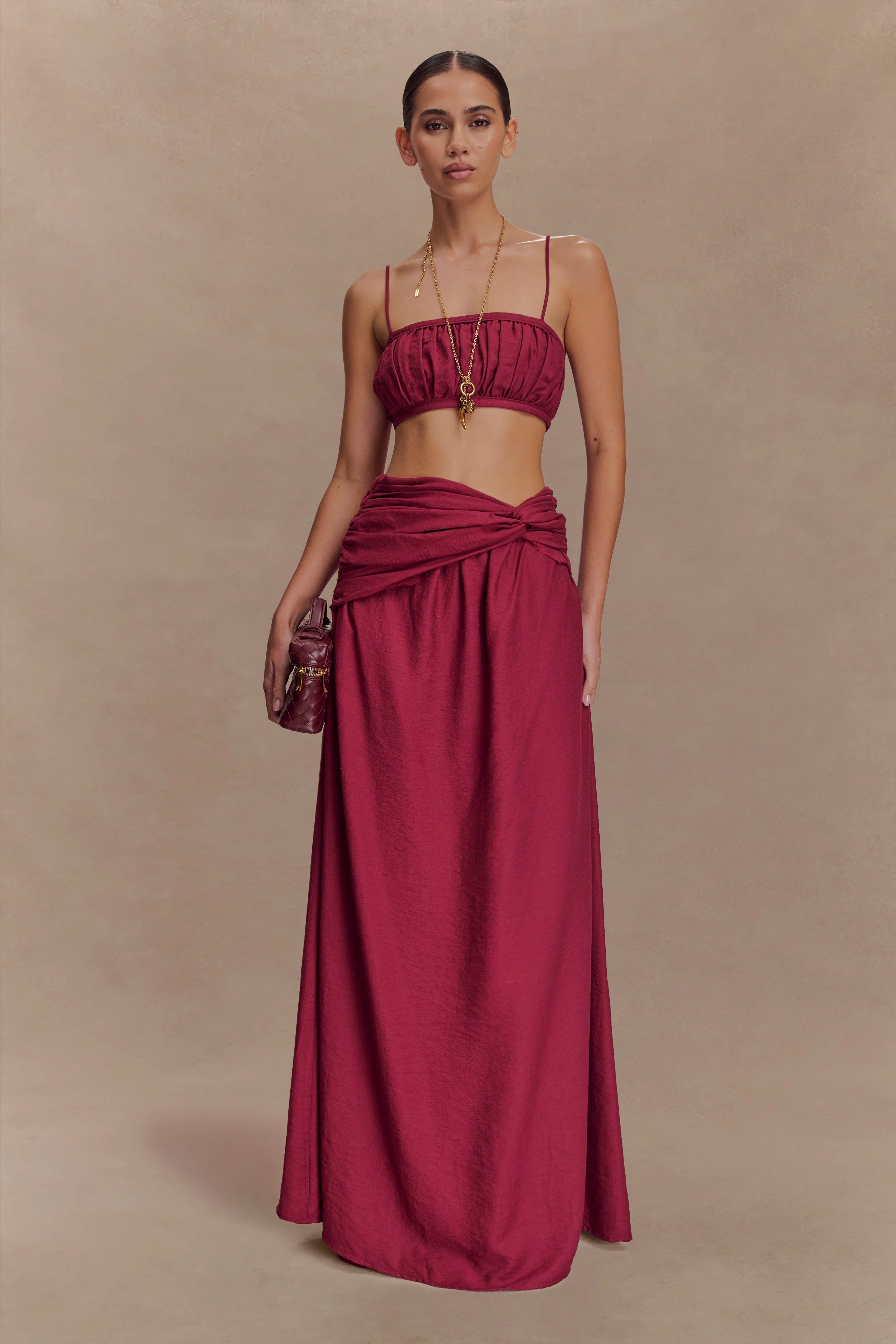 Scottie Shirred Linen Bandeau Wine