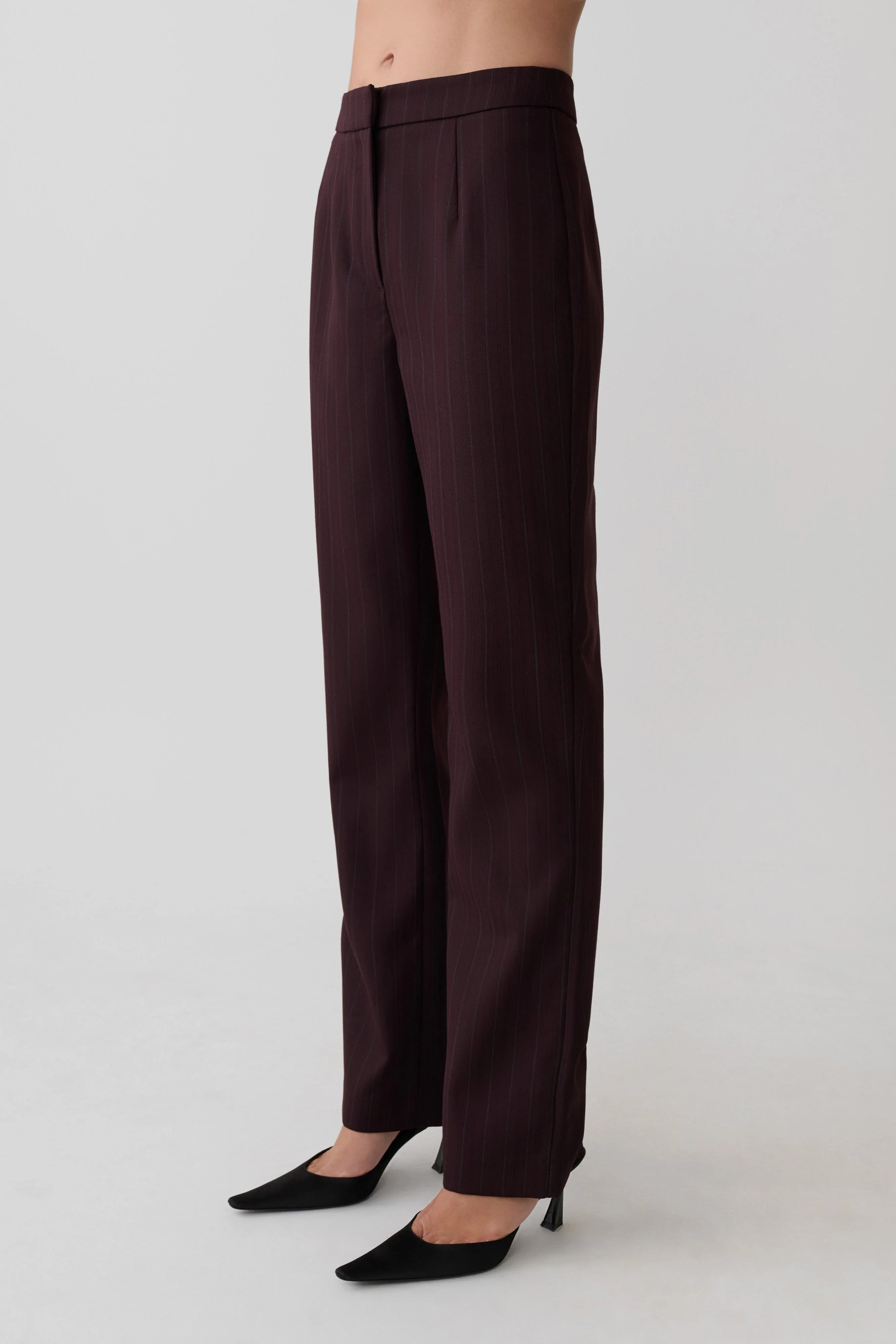 Agatha Straight Leg Suiting Pants Plum Pinstripe