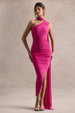 Icon Dark Pink One Shoulder Cut Out Maxi Dress With Scarf
