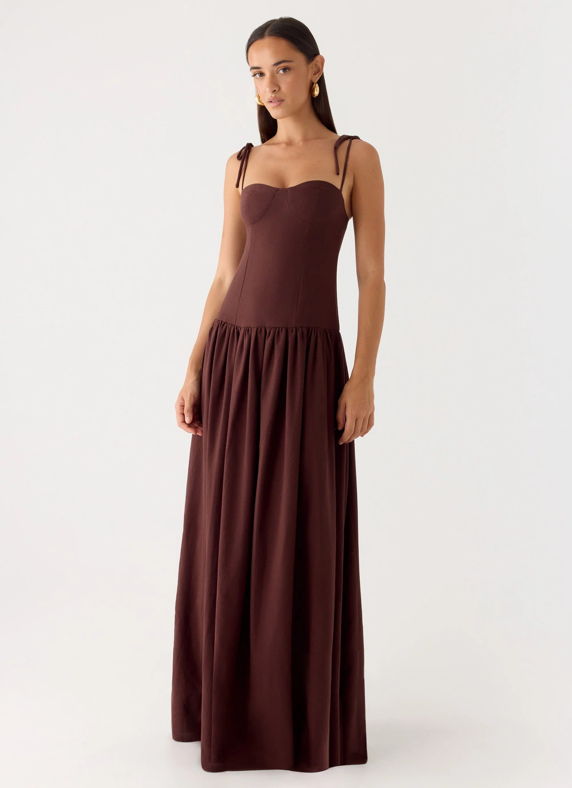 Giovanna Linen Maxi Dress Chocolate Drizzle